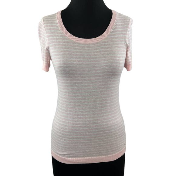 ESCADA Sport Light Pastel Pink / White Stripe Short Sleeve Sweater Scoop Neck S - Picture 1 of 7